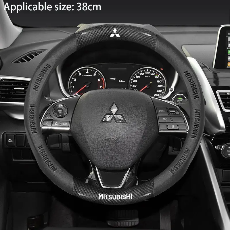 38cm Universal Carbon Fiber Leather Car Steering Wheel Cover Anti Slip For Mitsubishi ASX Lancer EVO Pajero Outlander L200 Lancer Accessories
