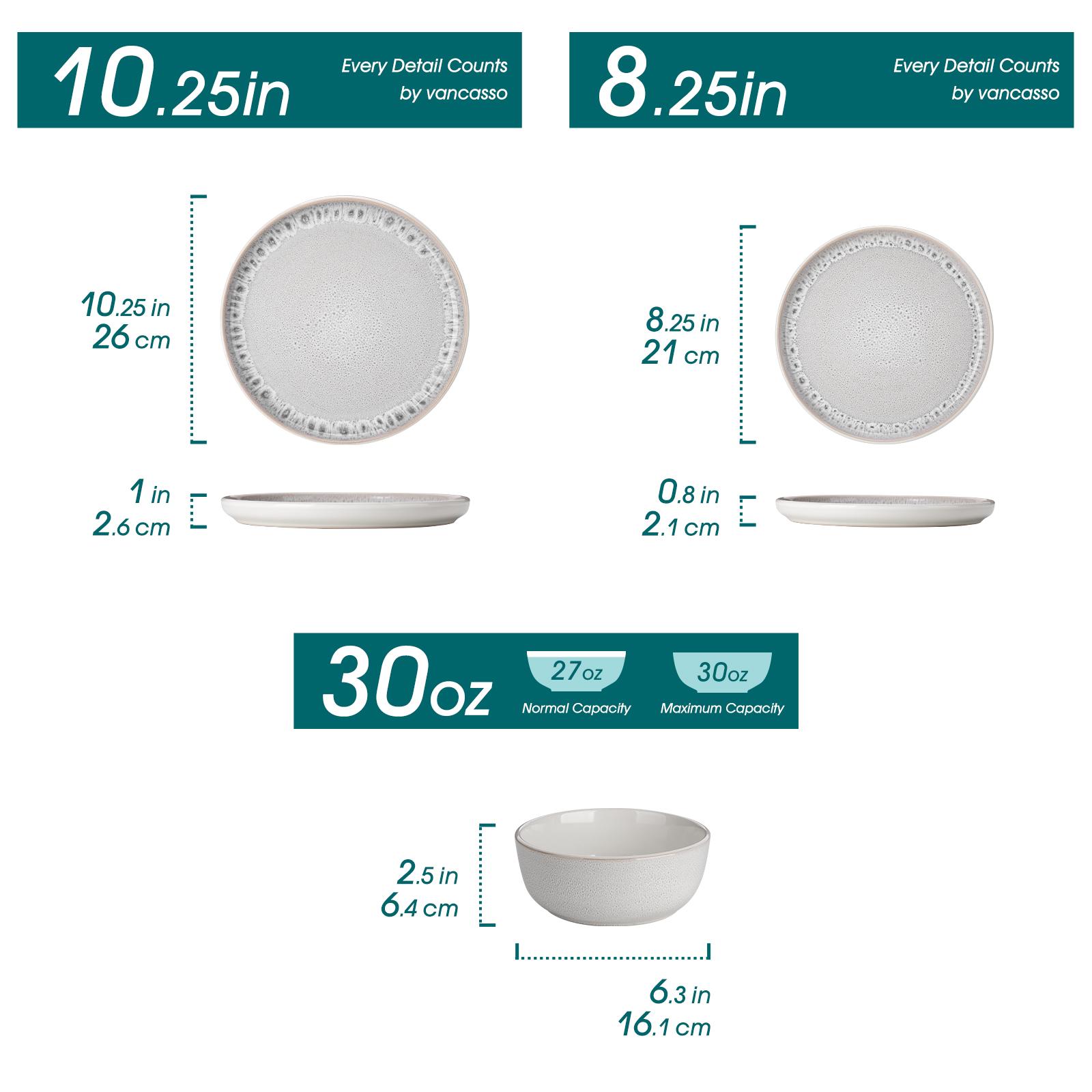 vancasso Stoneware Dinnerware Set – 16/18/24-Piece Plates and Bowls Set for 4/6, Reactive Glaze Mediterranean Style Crockery, Chip-Resistant, Dishwasher & Microwave Safe