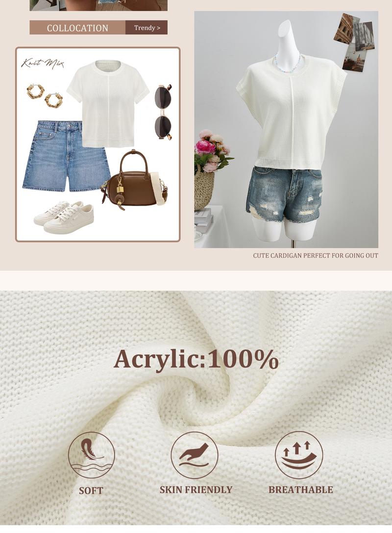 Spring Summer Elegant Versatile Knit Top, French Commute Casual Women's Round Neck Plain Hollow Out Loose T-Shirt