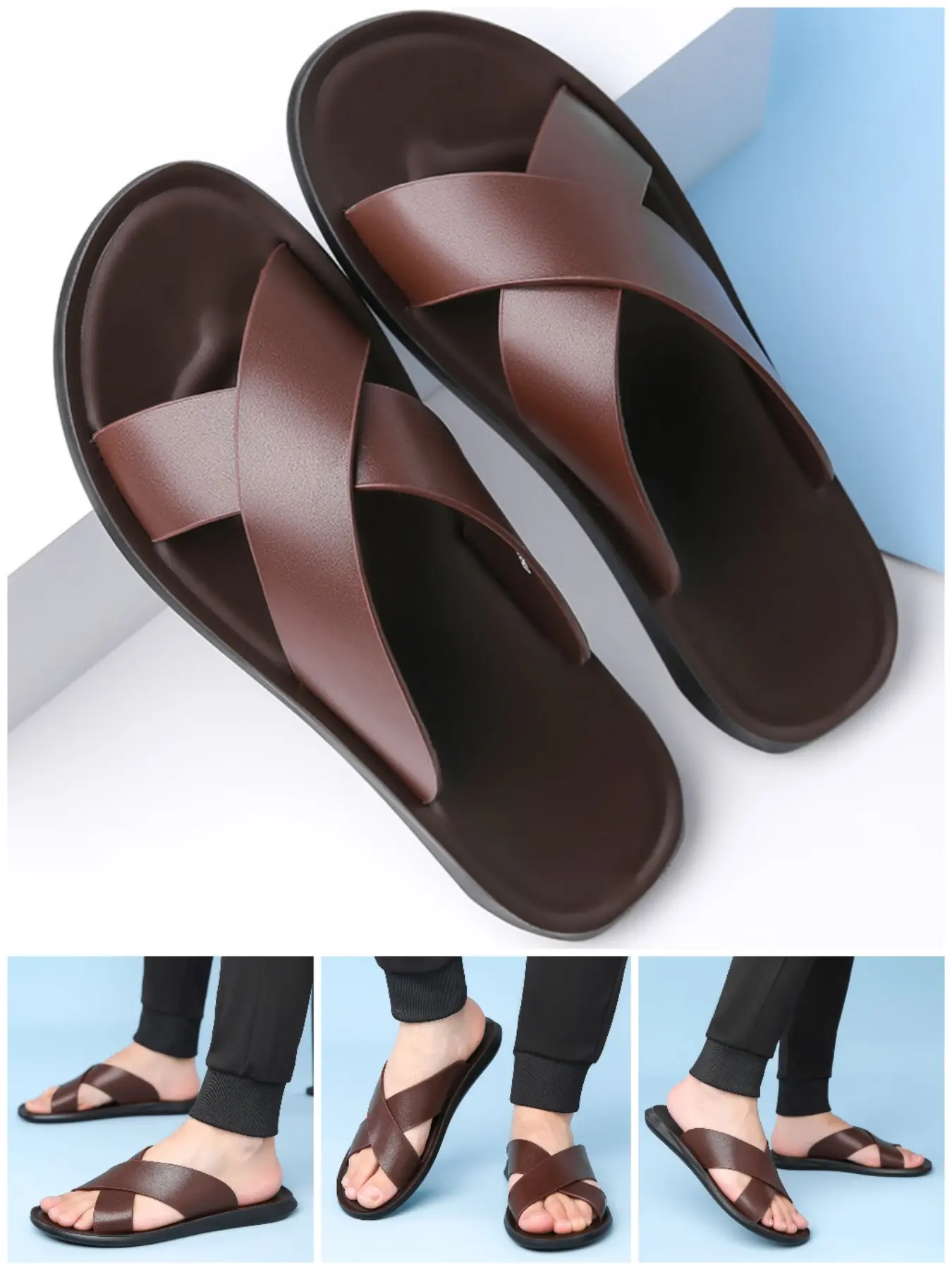 New Men's Fashion Slippers, Anti-Slip Open-Toe Sandals, Lightweight Soft Flat Casual Shoes, Indoor Outdoor Beach, Sizes 39-48