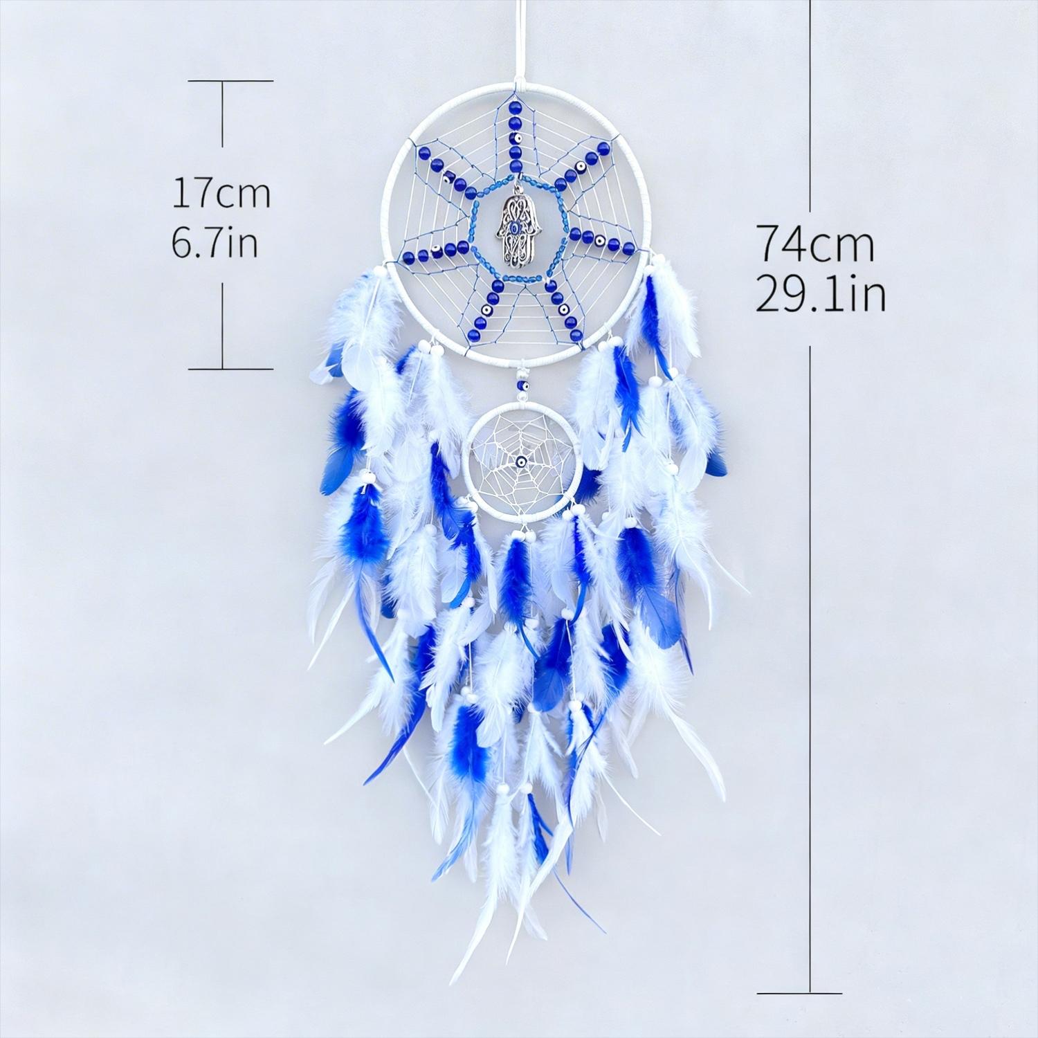 Turkish Style Blue Eye Feather Wind Chime, Demon Eye Dream Catcher, Middle East Bestseller, Unique Decorative Ornament