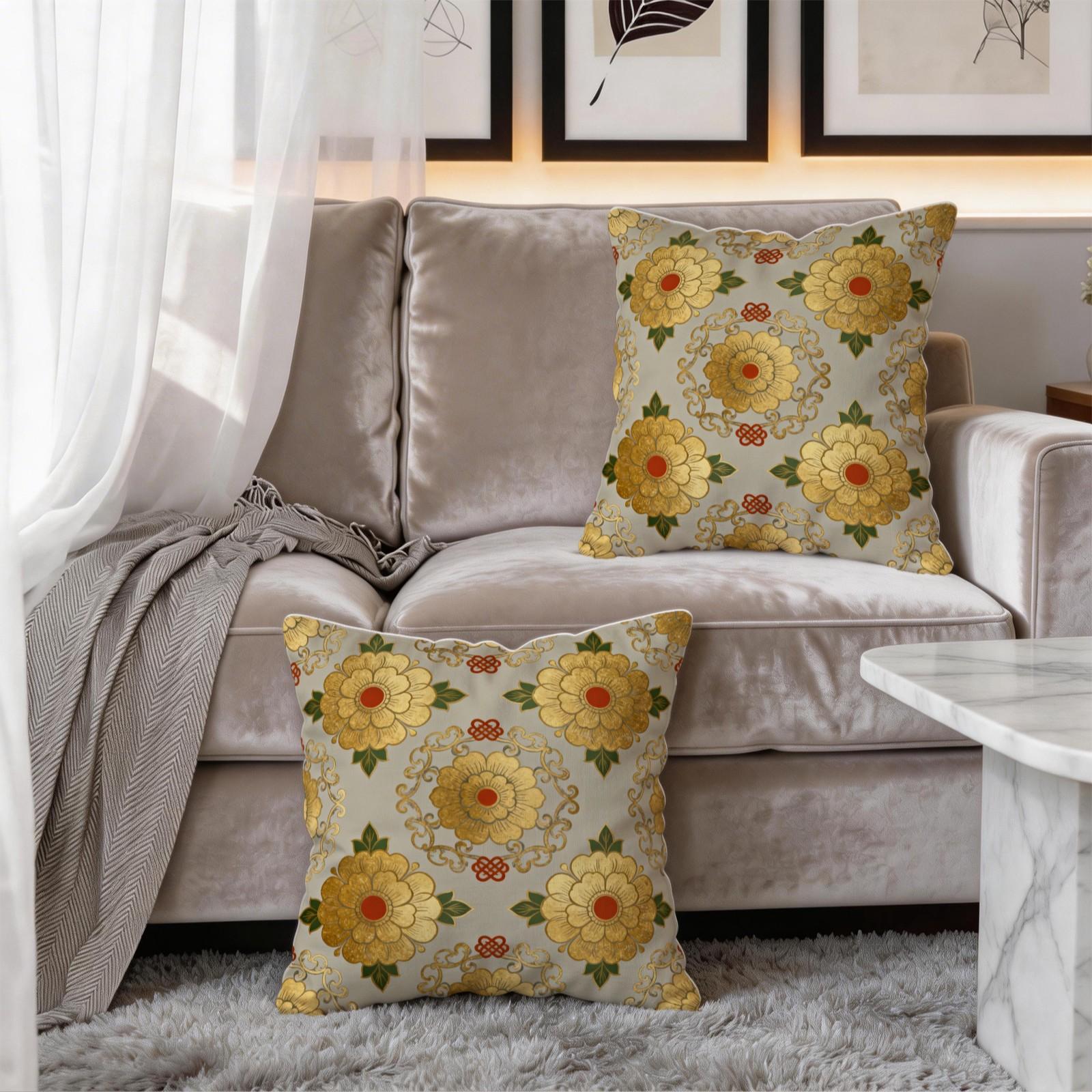 1 Pack 18×18 Inch Vintage Floral Pattern Throw Pillow, Classic Asian Style Decorative Accent Pillow, HD Digital Print Non-Fading Soft Decorative Cushion with Invisible Zipper for Couch, Sofa, Bed, Living Room and Bedroom