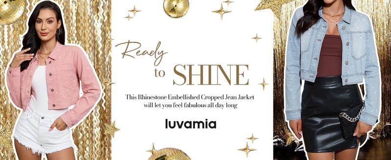 Luvamia Cropped Jean Jacket Women's Trendy Rhinestone Embellished Short Stretchy Trucker Denim Coats with Button Down & Pockets for Daily Essentials - Fit - Chic Clothes Style Elegance Luvamia Cropped Jean Jacket Women's Trendy Rhinestone Embellished Short Stretchy Trucker Denim Coats with Button Down & Pockets for Daily Essentials - Fit - Chic Clothes Style Elegance