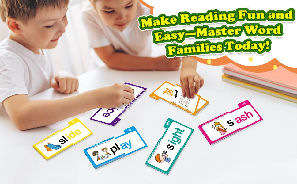 Zazopup Read and Rhyme Flip Books 30 Word Family Flash Cards for Early Literacy Phonics Games Sight Word Vocabulary Building，Educational Books and Educational Tools for K-12 Colorful