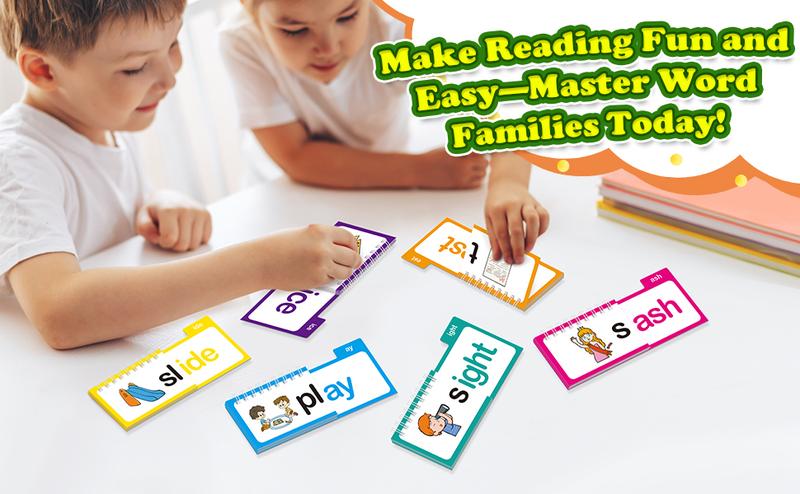 Zazopup Read and Rhyme Flip Books 30 Word Family Flash Cards for Early Literacy Phonics Games Sight Word Vocabulary Building，Educational Books and Educational Tools for K-12 Colorful