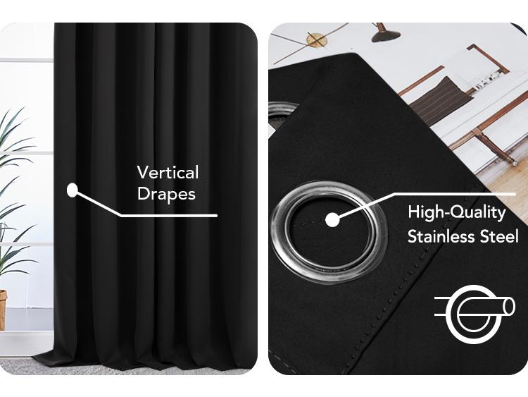 Deconovo Black Blackout Curtains (2 Panels, Grommet/Back Tab/Rod Pocket) – Thermal Insulated, Soundproof Drapes for Living Room & Bedroom