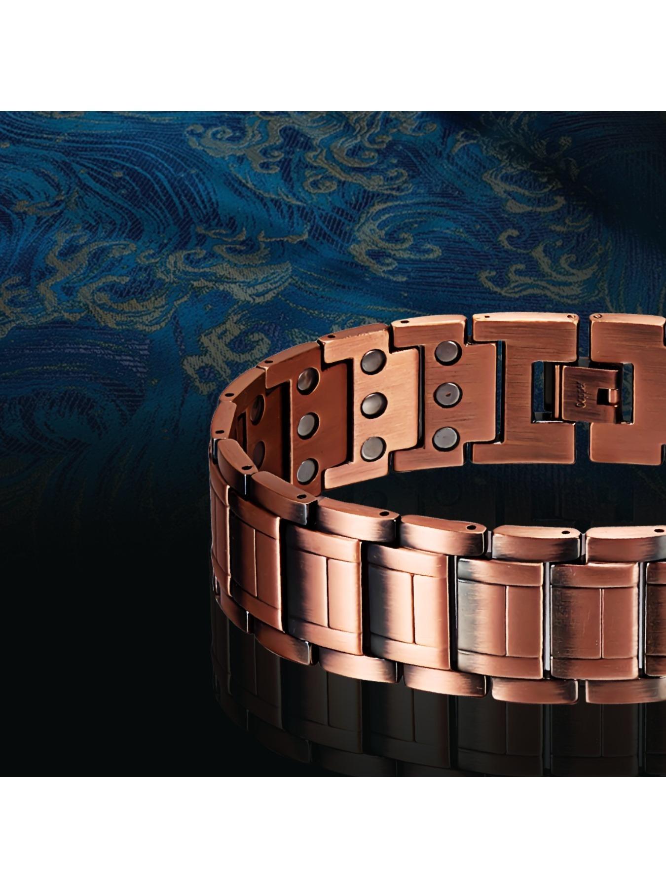 Men's Magnetic Bracelet - 3500 Gauss 3X Magnet, Adjustable Copper Belt Size Tool, 2 Styles (Interlocking/Smooth), Strong Magnetic Field Joint Protection, Ideal Father's Day Gift