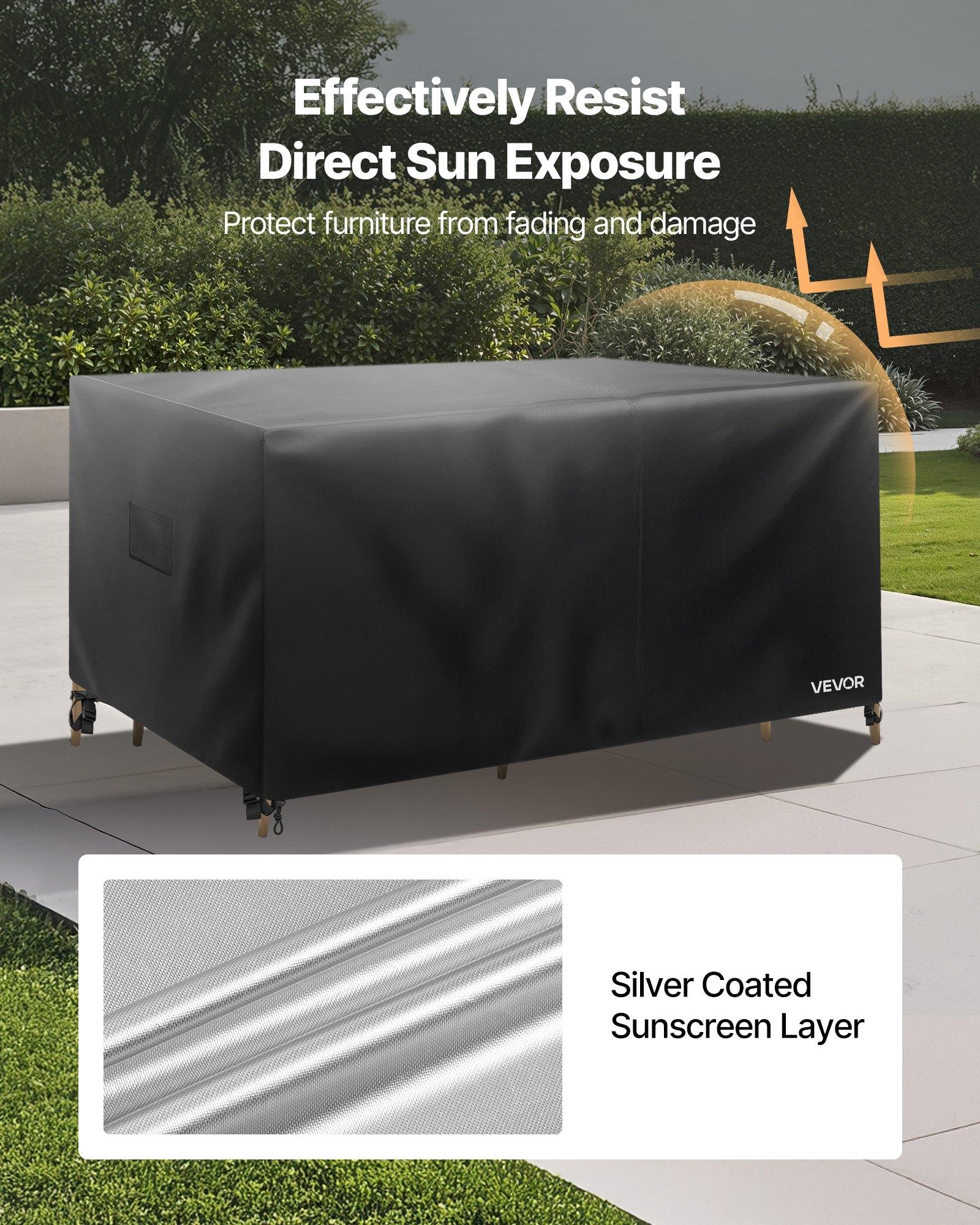 【Summerfinds】VEVOR Patio Furniture Cover, 420D Heavy Duty Waterproof Outdoor Dining Table and Chairs Cover, Large Squre Patio Table Covers with Air Vent for All Weather, 126Lx 126Wx 32H inch, Black