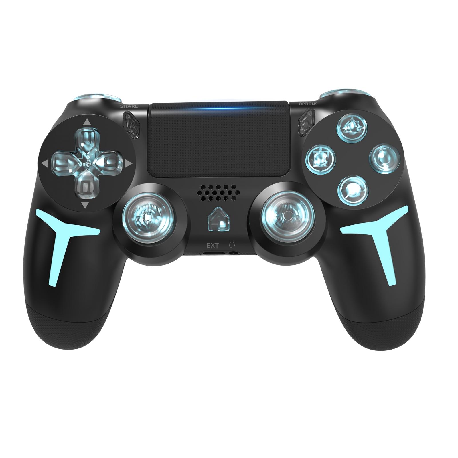 Wireless Game Controller with Three-Color Lights, Compatible with Ps4 Ps3 PC, RGB LED Bluetooth-compatible, Six-Axis Gyroscope, Dual Vibration Feedback