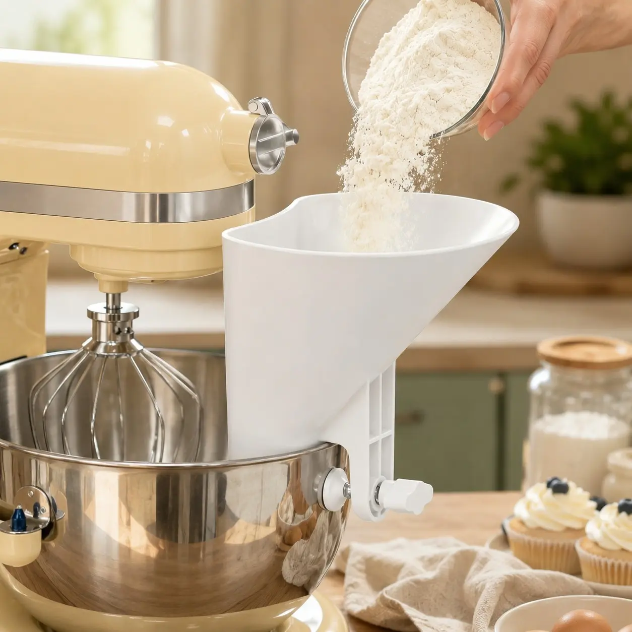 Wide Mouth Flour Pouring Funnel for Kitchenaid, No Spill Dough Transfer, Practical Baking Supply, Ideal Gift for Home Bakers