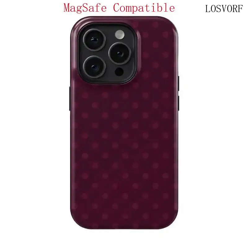 Burgundy Polka Dot Magnetic Smartphone Case - Double Layer Shockproof Shell for iPhone 17 ProMax, 16 ProMax, Pro Plus, 15, 14, 13, 12 - Handheld Cellphone Protection Cover, Devices