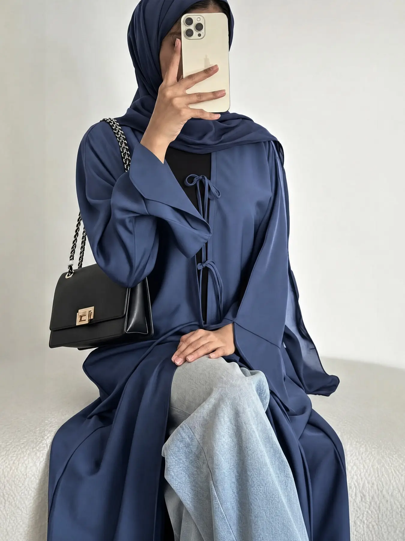 New Muslim Women's Three Piece Set, Open Front Outer Robe, Sleeveless Zipper Inner Dress, Matching Headscarf, Loose Fit, Multiple Colors