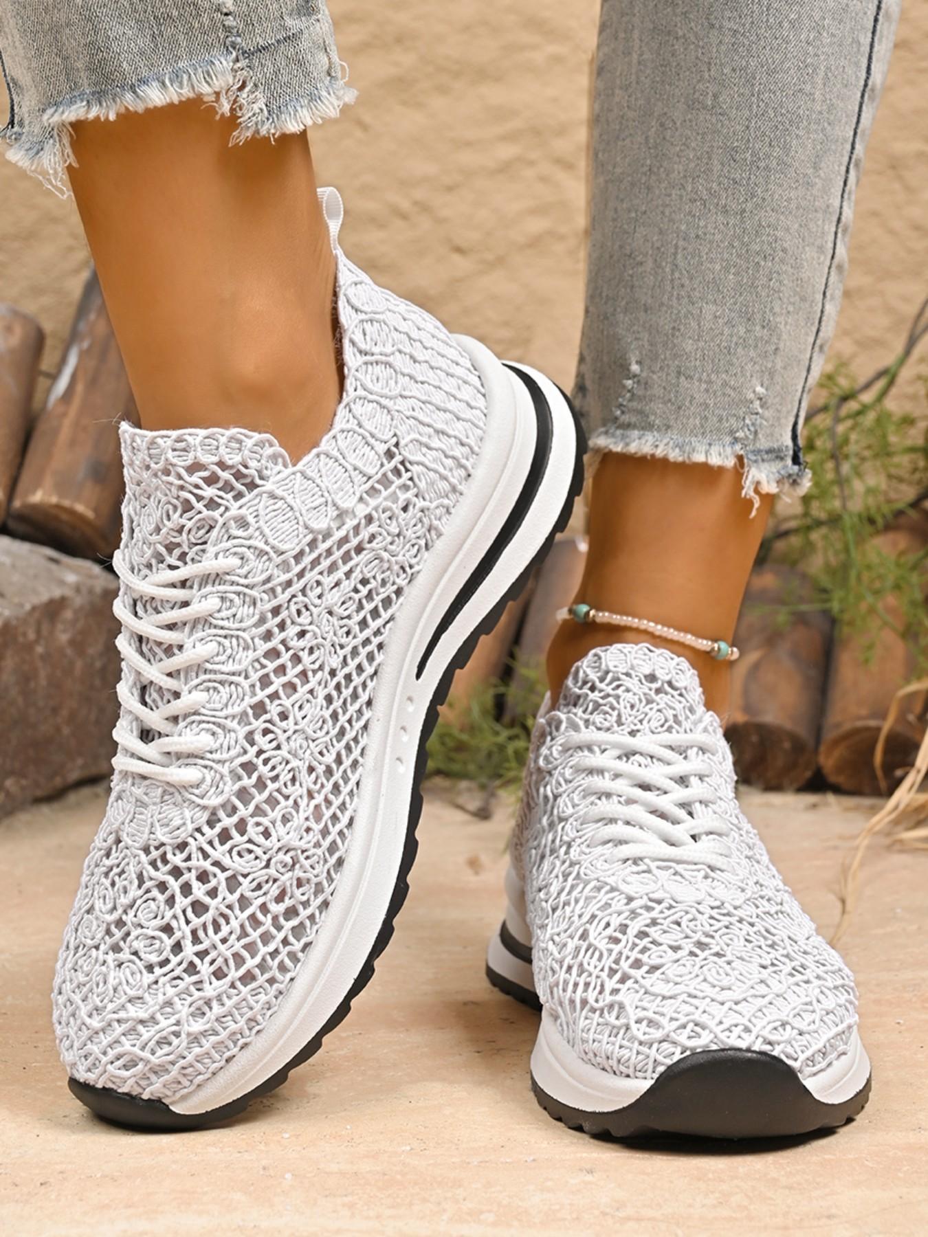 2026 Summer Handmade Crochet Sporty Sneakers, Low Ankle Round Toe Mesh Shoes, Women's Fashion Casual Footwear, Latest Trendy Knit Sandals