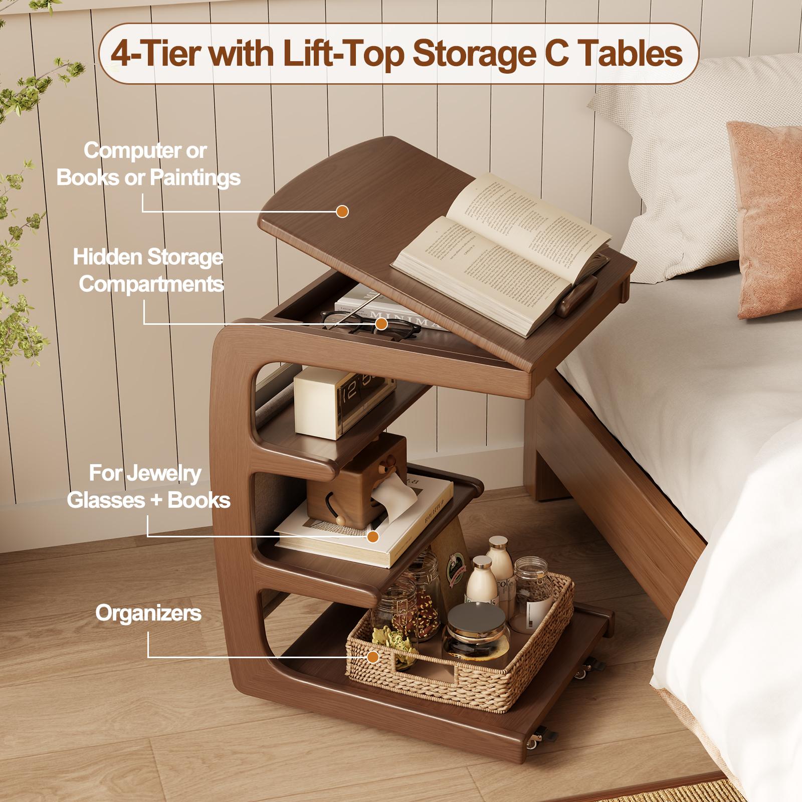 【HOT】Rolling Side Table – Solid Wood Mobile Side Table with Wheels, Adjustable Sofa Table for Living Room, Bedroom, and More, Trending Pick, Influencer Favorite