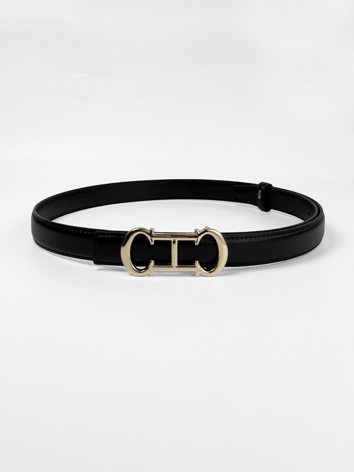 Women's Square Buckle Slim Waist Belt, Classic PU Leather Plain Retro Decorative Simple Casual Jeans Belt, All Seasons