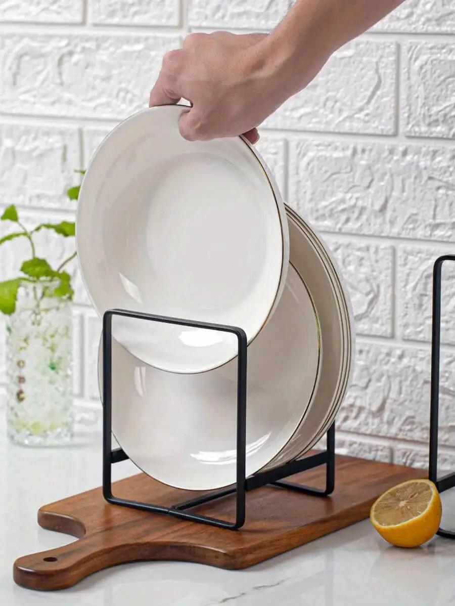 [2pcs Dish Rack] Space-Saving Vertical Plate Holder for Plates, Cutting Boards, and Pot Lids, Perfect for Small Kitchens, Dish Drying Rack for Kitchen Counter, Countertop Organizer, Modern Kitchenware, Sturdy Metal Frame