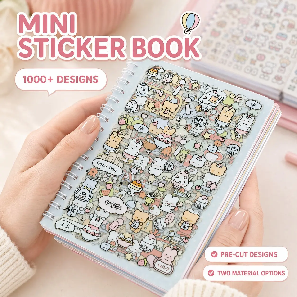 Cartoon Pattern Sticker Book Set, 16 Sheets Cute Cartoon Sticker Book+1 Pink Tweezer, DIY Decorative Sticker for Scrapbooking, Journaling, Gift Wrapping, Sticker Album