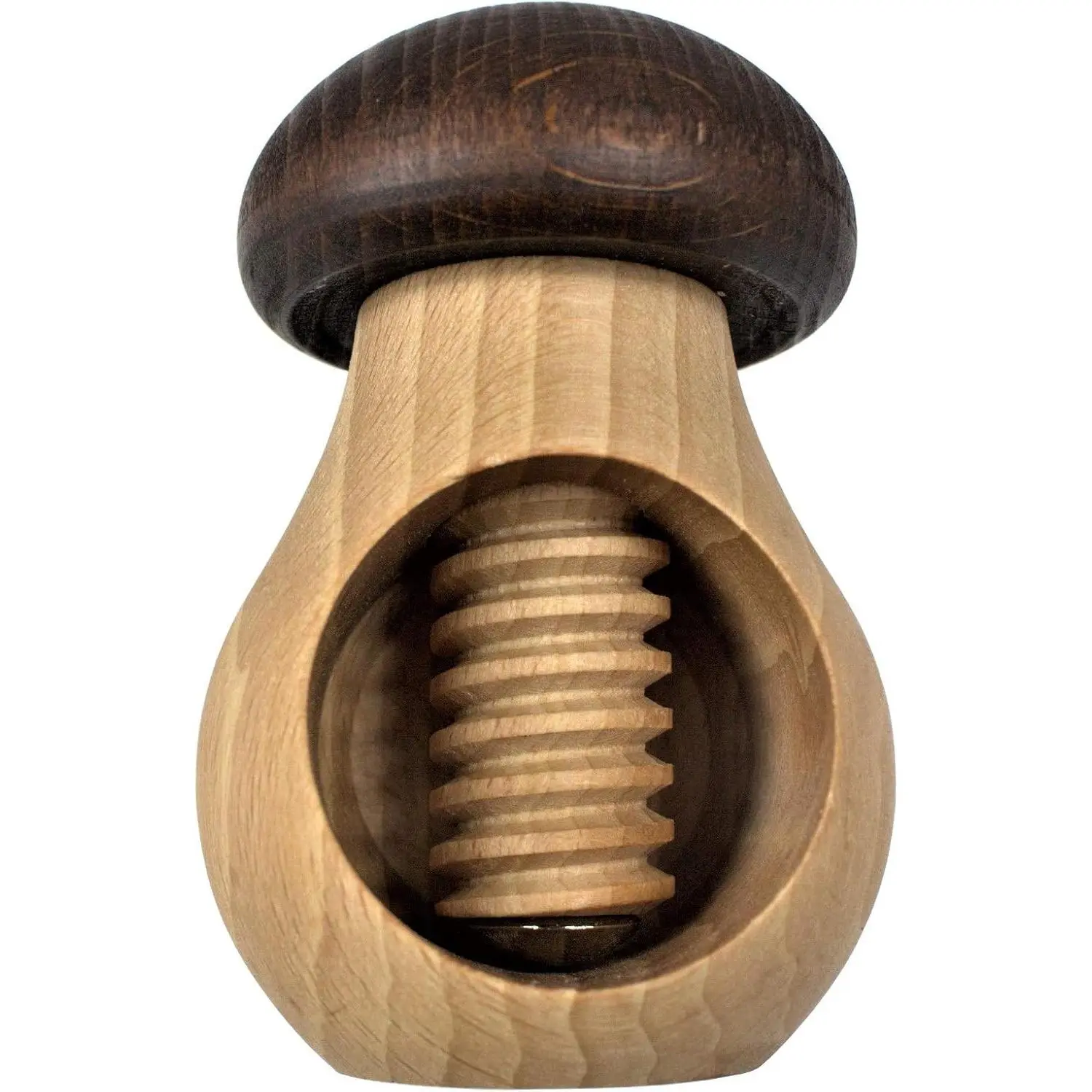 Wooden Nutcracker Mushroom - Nut Cracker Tool Crack Nuts Easy Screw Mechanism - Great Gift for Christmas and Kitchen Home Display Decoration.