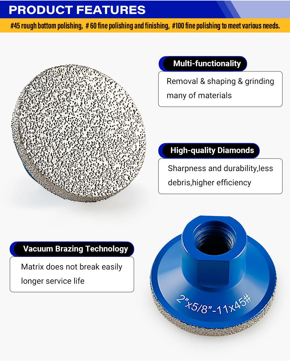 2"(50MM) Diamond Flat Grinding Head - Grinding/Trimming Disc for Quartz, Marble, Tile & Stone - Angle Grinder Tool for Countertop Joints & Masonry Work 5/8-11