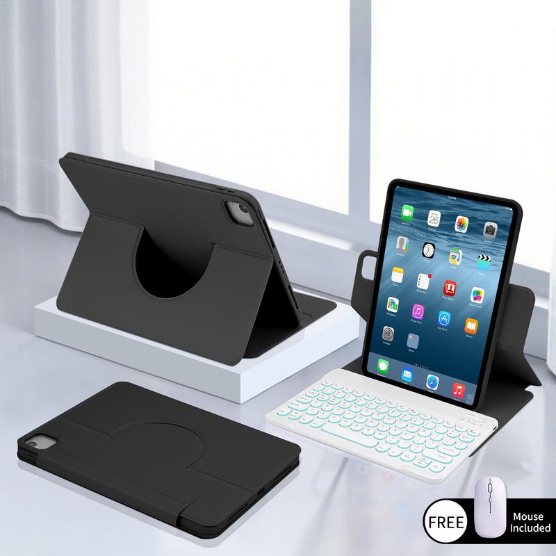 SPALLO Magnetic Spanish Ñ Keyboard Case for iPad A16 11th, 10th Generation, Compatible with iPad Pro M5 2025 & iPad Air 7th 2024, 6th, 5th, 4th Gen - 360 Rotatable Detachable Portable Keyboard - Backlit Wireless Español Keyboard Case with Mouse