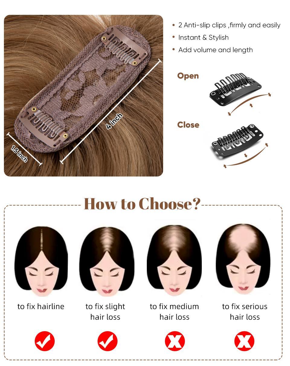 One Piece Synthetic Clip in Hair Topper With Bangs Straight Wig Overhead Natural Invisible Replacement Cover White Hair Piece