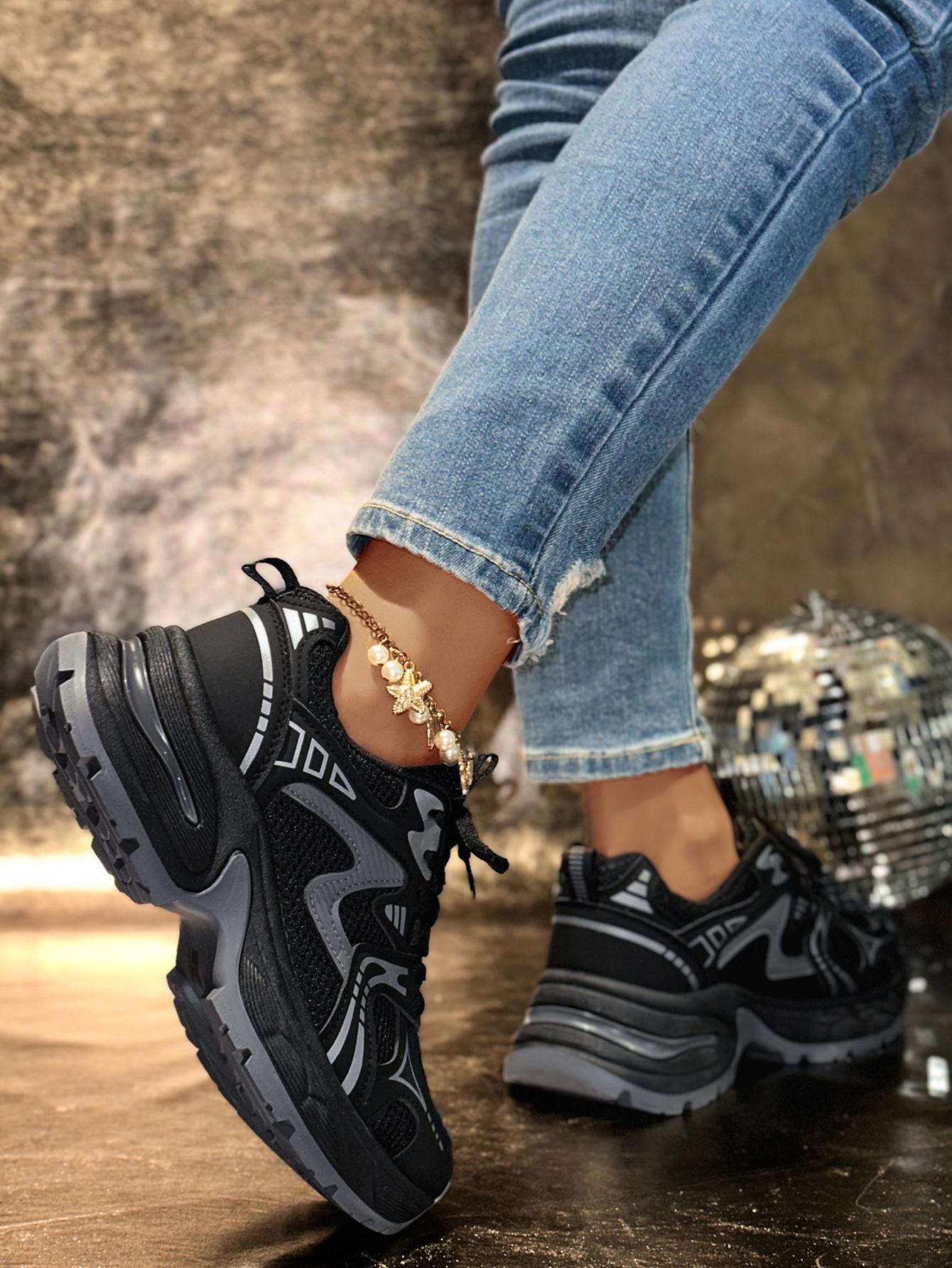 New Women's Chunky Sole Sports Shoes, Casual Dad Sneakers, Lace Up Sneakers, Athletic Shoes, Women's Fashionable Comfortable Breathable Shoes for All Seasons