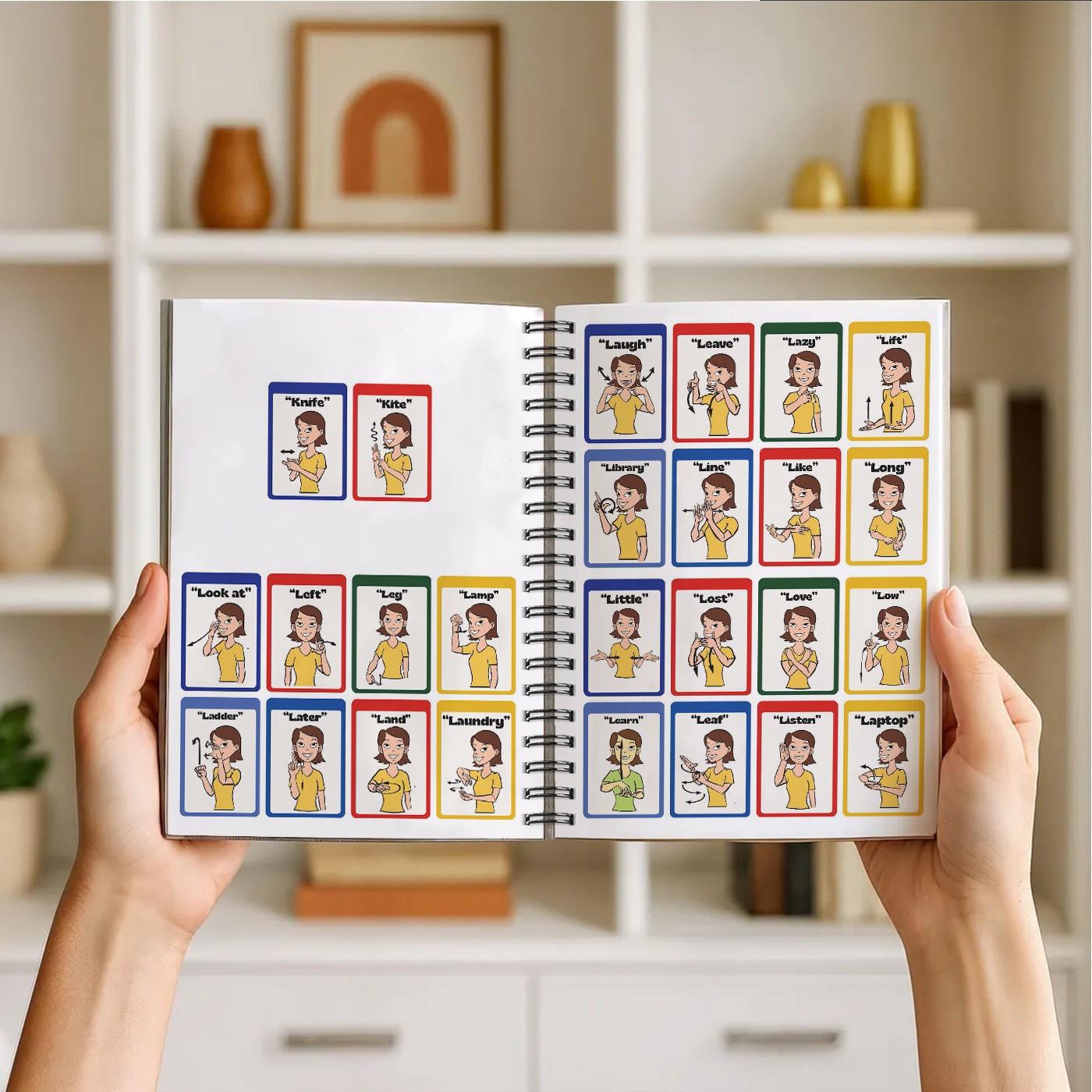 Sign Language Basic Practice Book, Asl Alphabet & Theme Vocabulary Training, Rich Illustrations & Pages, Standard Size 21x14 Cm