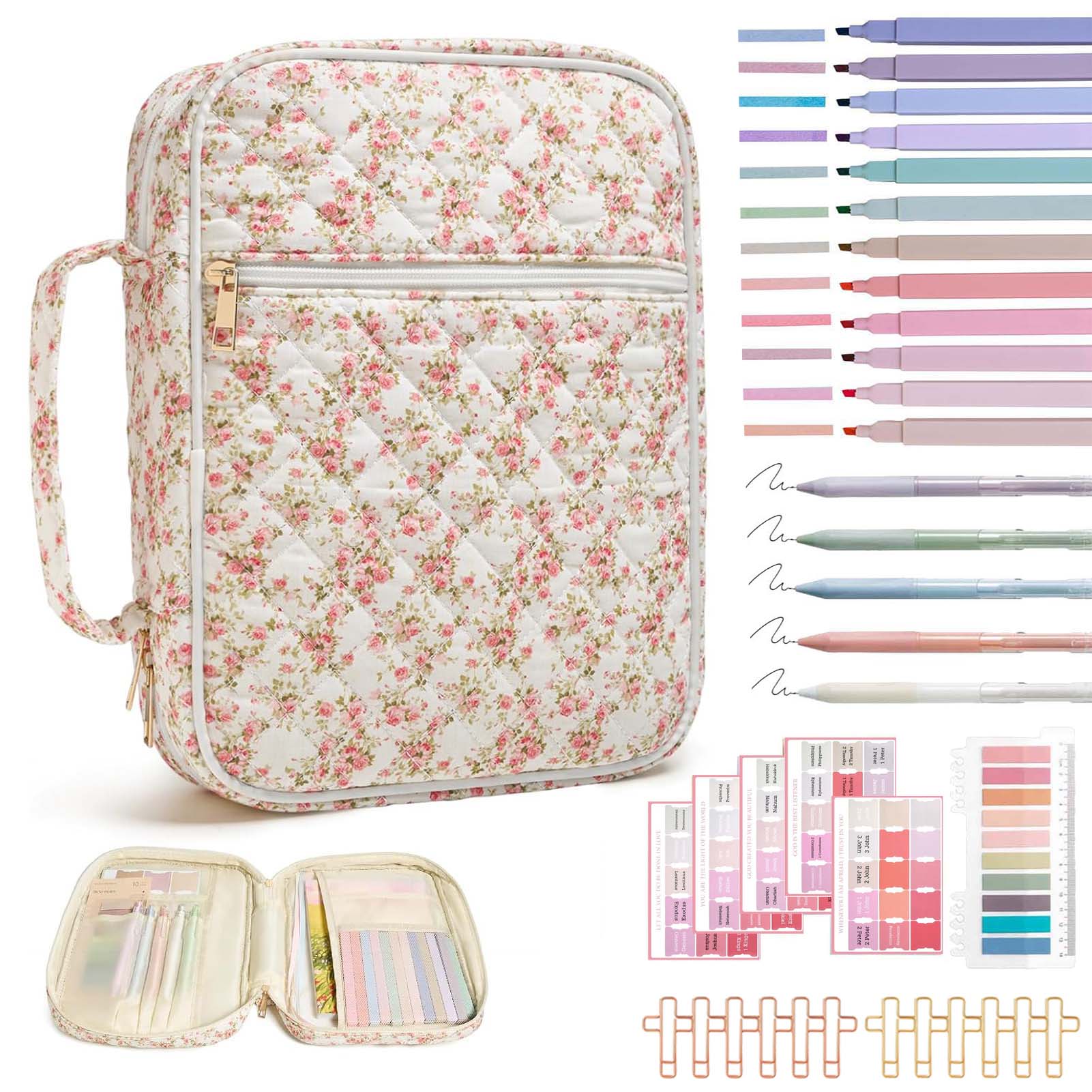 Bible Cover Case for Women Large Bible Cover with Durable Handle Quilted Bible Carrying Case for Girls Bible Study Supplies Accessories, Mother Day, Christmas Christian Gifts for Women