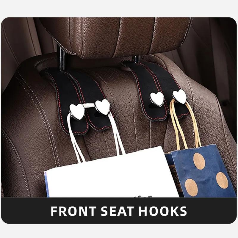 Heart Shape Metal Car Seat Headrest Hooks 2 in 1 Leather Car Seat Back Hook Purse and Bag Backpack Double Hook Car Seat Hanger Backseat Hanging Organizer Car Storage Organizer
