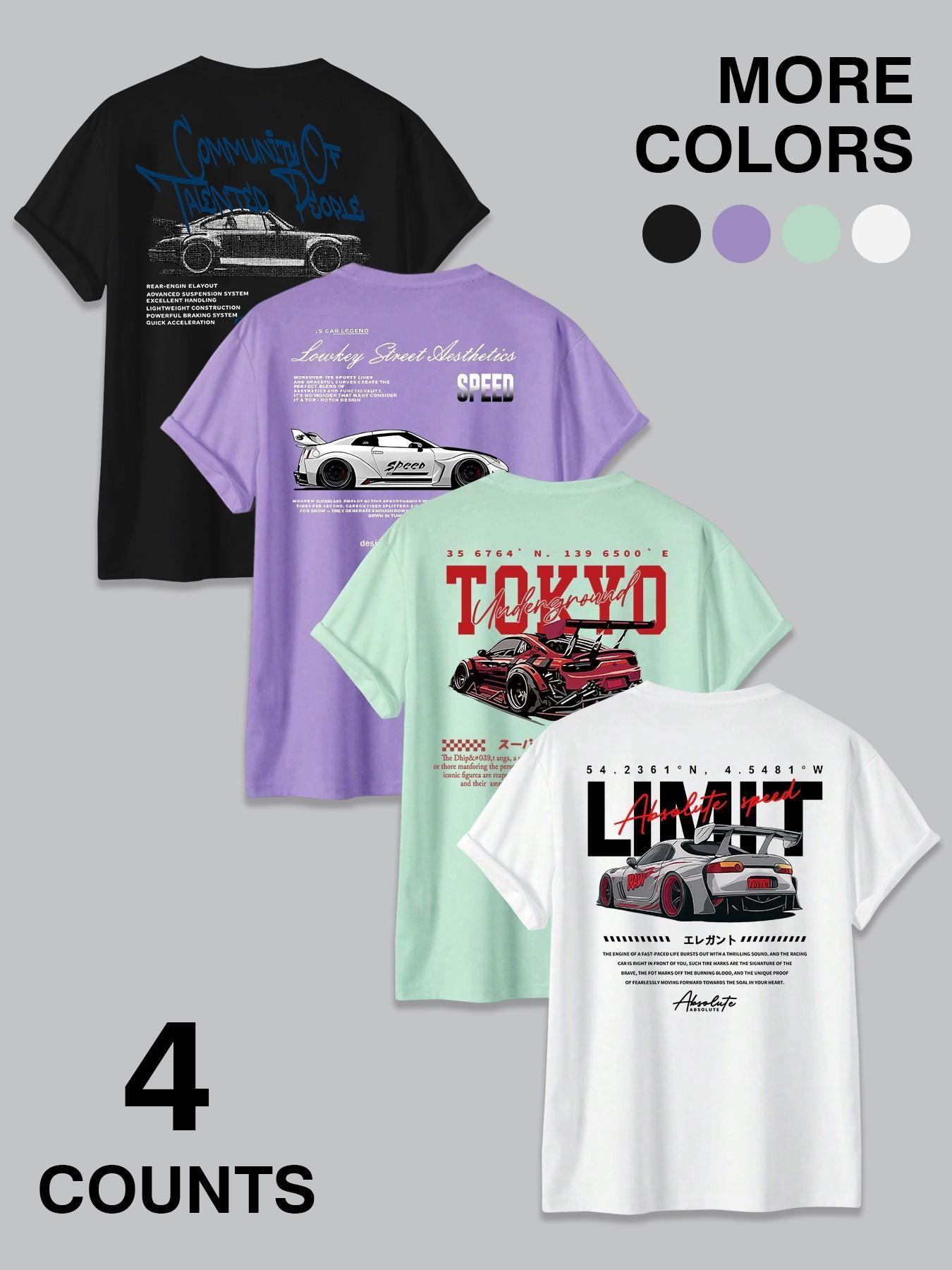 4-Pack JDM Car & Tokyo Street Aesthetic Graphic T-Shirts | Racing Streetwear Casual Tees Set 4-Pack JDM Car & Tokyo Street Aesthetic Graphic T-Shirts | Racing Streetwear Casual Tees Set