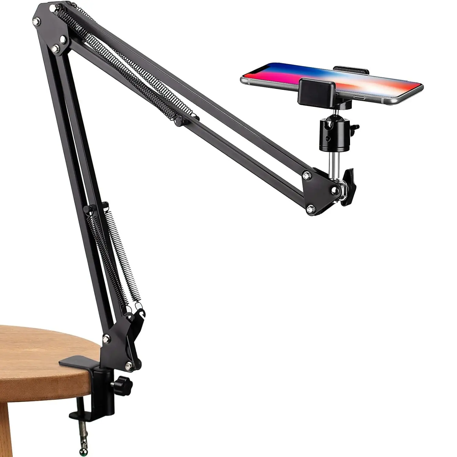 Adjustable arm phone holder, overhead phone holder, 360° rotating phone holder, suitable for live streaming, phone photography, baking, handicrafts, and cooking