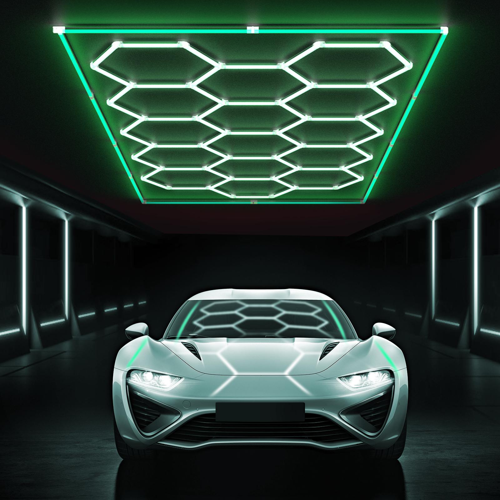 HYPERLITE 624W Hexagon LED Light ，Garage Light – Ultra-Bright Honeycomb Ceiling Lighting, 62,400LM Flicker-Free Daylight, DIY Plug-In Installation for Garage, Workshop, Basement, Car Detailing & Showrooms，SpringGlowUp