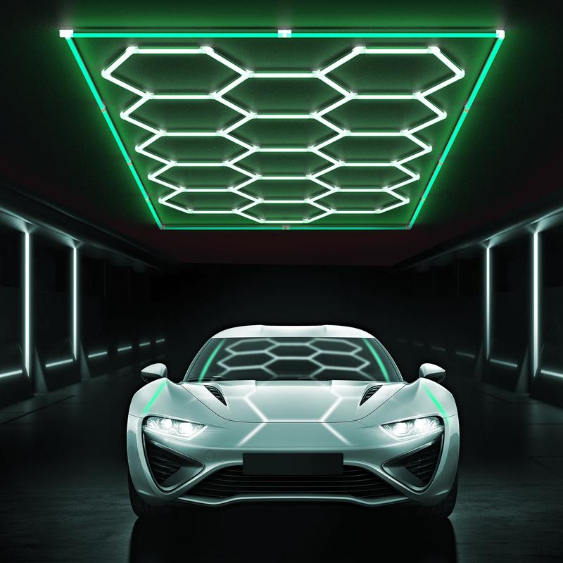 HYPERLITE 624W Hexagon LED Light ，Garage Light – Ultra-Bright Honeycomb Ceiling Lighting, 62,400LM Flicker-Free Daylight, DIY Plug-In Installation for Garage, Workshop, Basement, Car Detailing & Showrooms，Jumpstart newyear