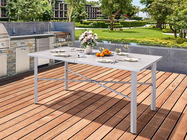Yitahome 59" Rectangular Outdoor Patio Dining Table for 6-Person, Outdoor Patio Dining Table with 2" Umbrella Hole and Sturdy Iron Frame Perfect for Lawn Backyard Garden
