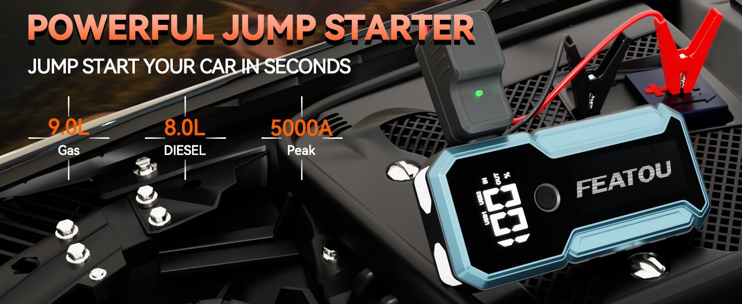 12000mAh Car Battery Jump Starter，start your car with car emergency power starter, which can also charge your phone，There are also three modes of LED lights Outdoorfun Automotive Vehicle