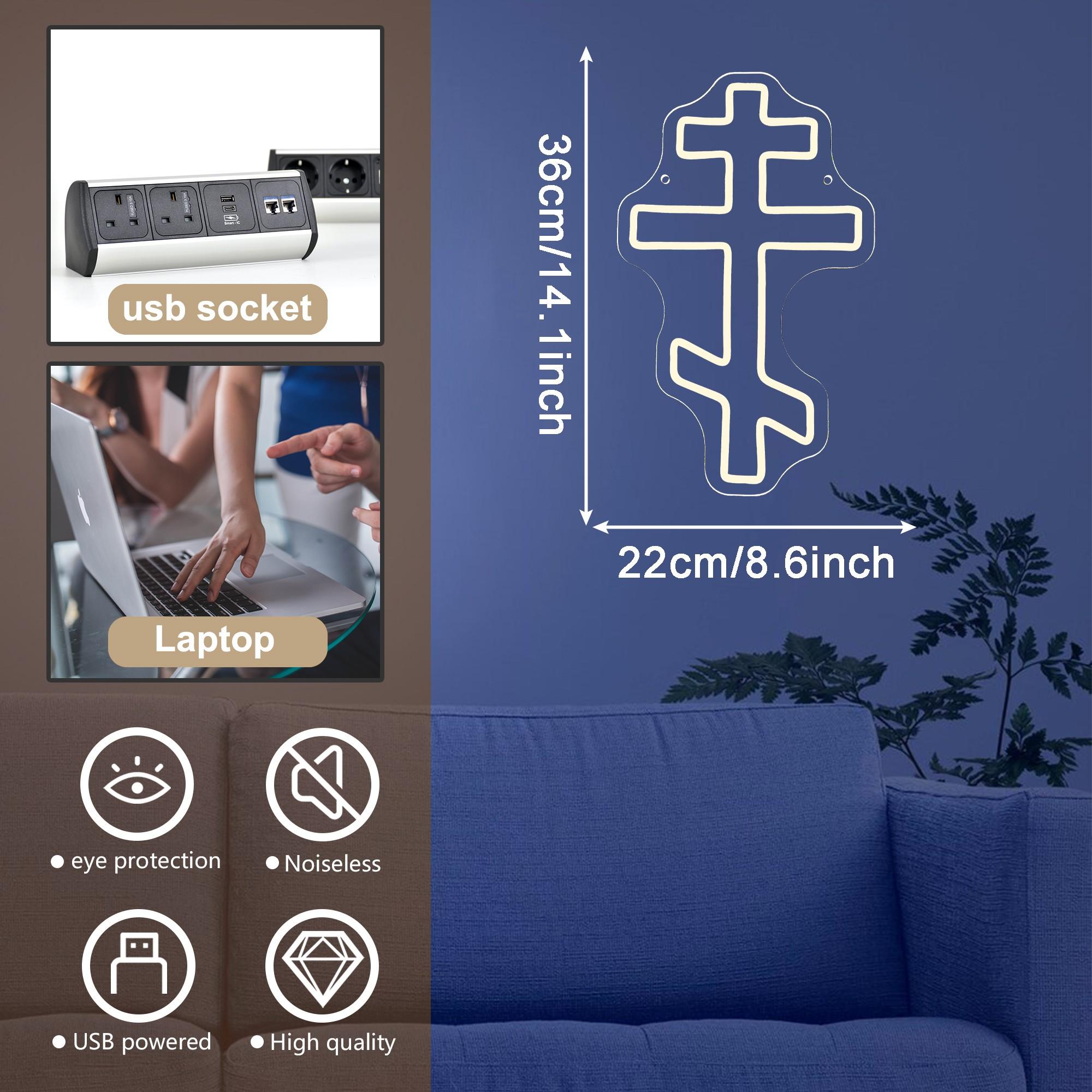 Eastern Orthodox Cross Neon Sign, Christian Faith Neon Light LED Jesus Decor Sign,for Religious Wall Art Prayer Room Bedroom Living Room Sainthood CelebrationDecor Birthday Gifts(14.1 *8.6 In)