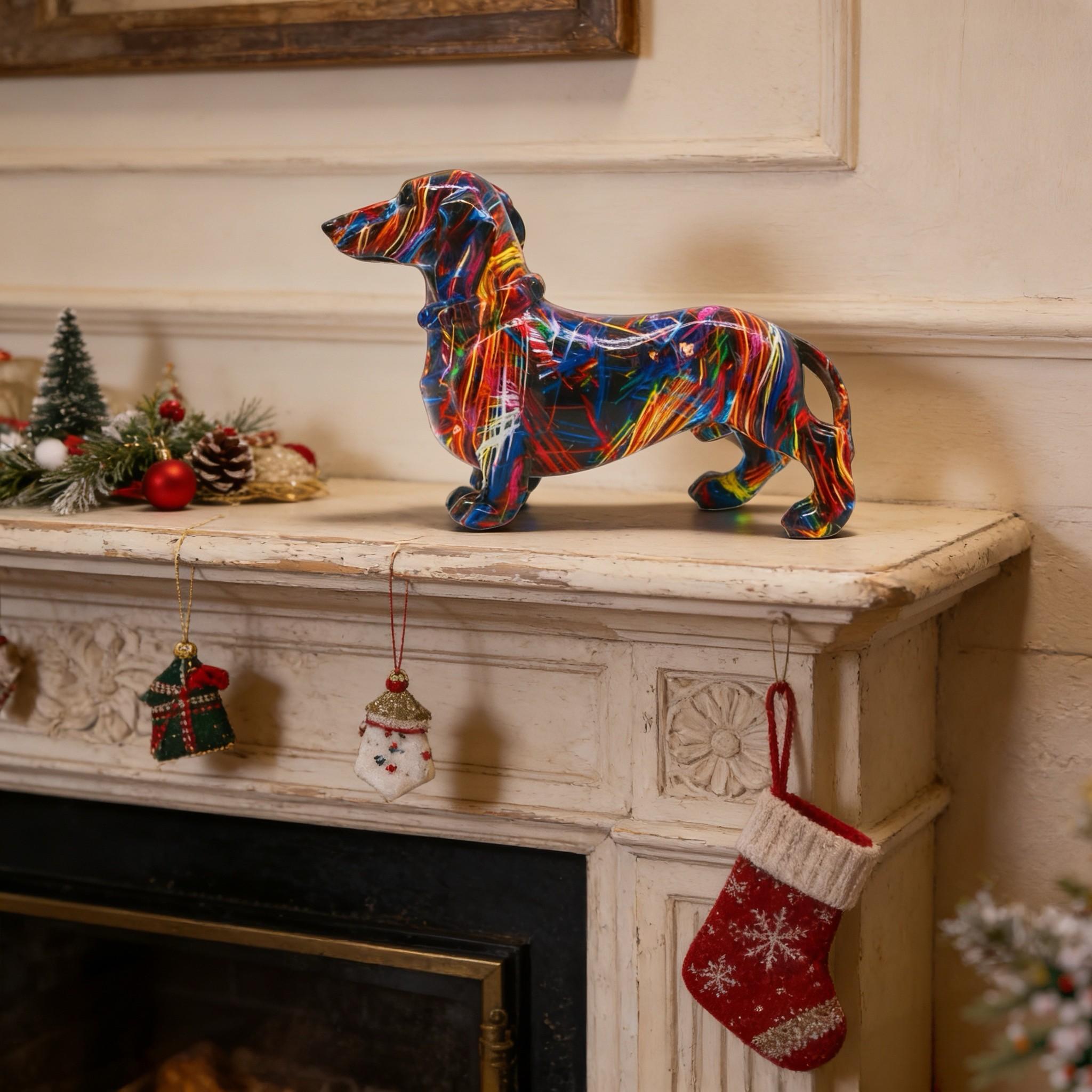 Creative Colorful Sausage Dog Resin Statue, Modern Art Sculpture, Bookshelf Decor, Home Living Room Office Cabinet Desktop Decoration