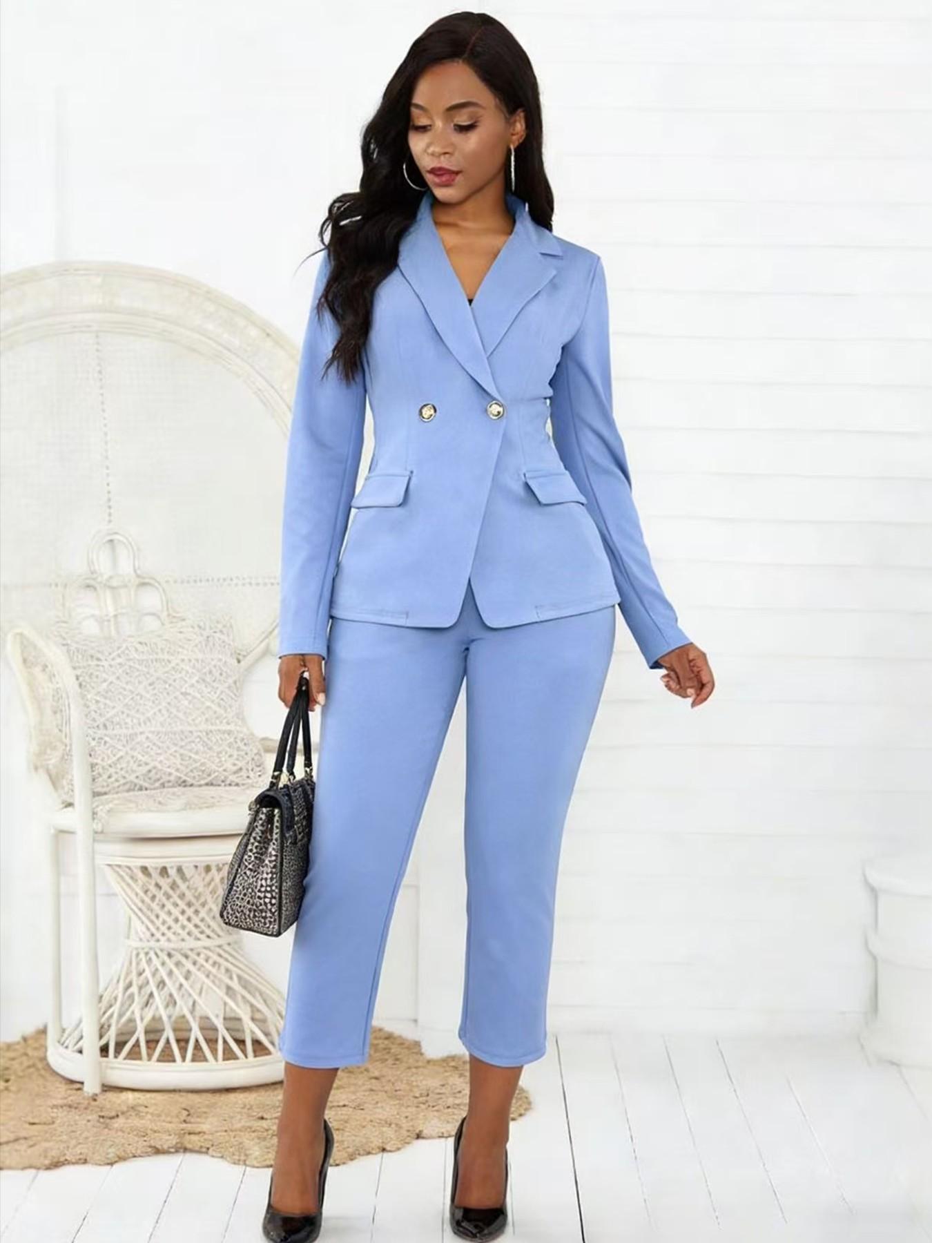 Women's Business Style New Arrival 2-Piece Set Casual Elegant Fashion Long Sleeve Blazer & Seven-Quarter Pants Suit M2631