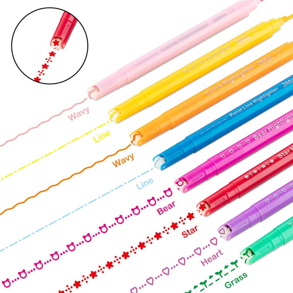 8pcs Dual-Head Multi-Functional Fluorescent Markers, Curve Roller Flower Design, Student DIY Journal Pens, Daily Use Stationery