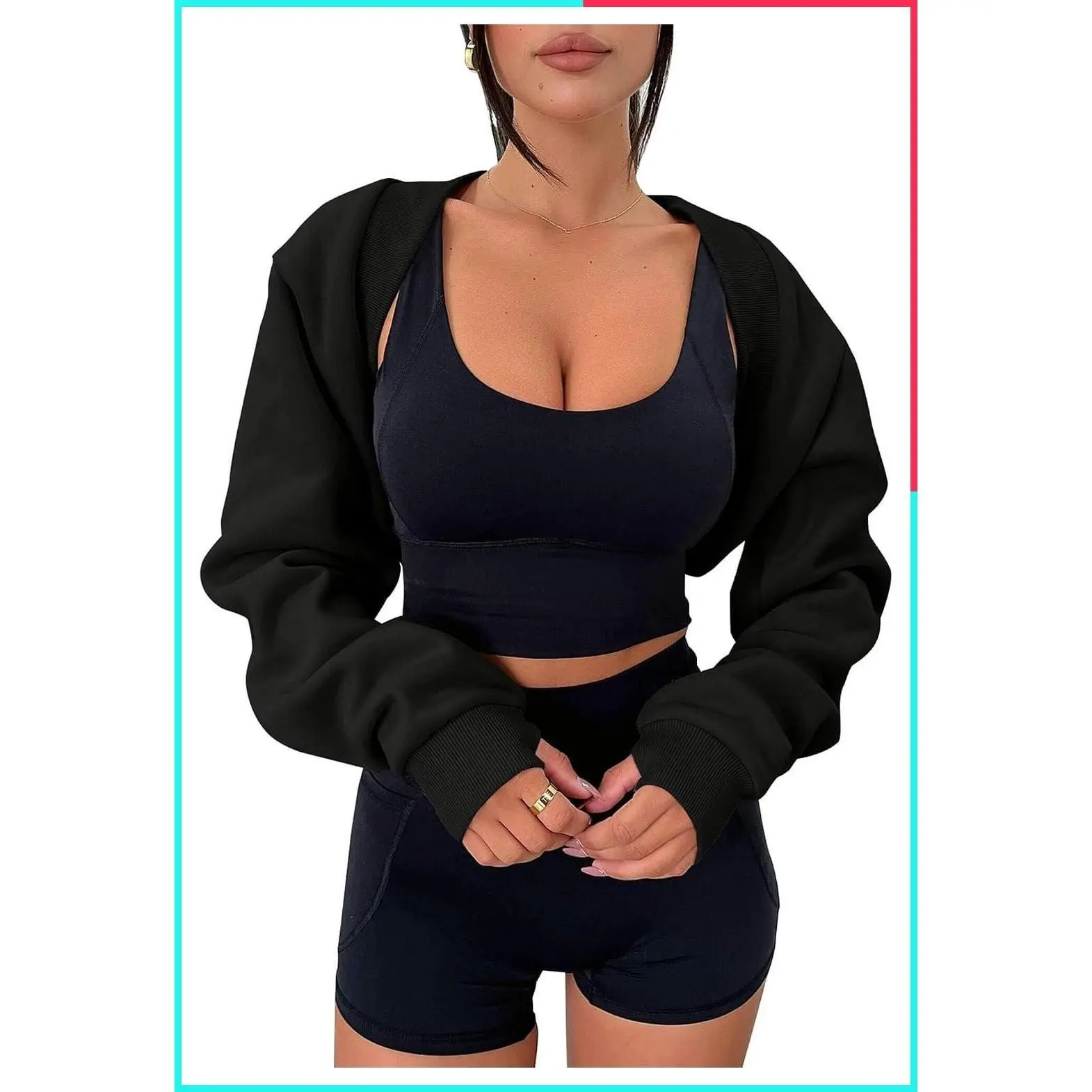 Women's Y2K Cropped Sweatshirt Bolero Shrug with Thumb Holes Long Sleeve Open Front Workout Top 2026
