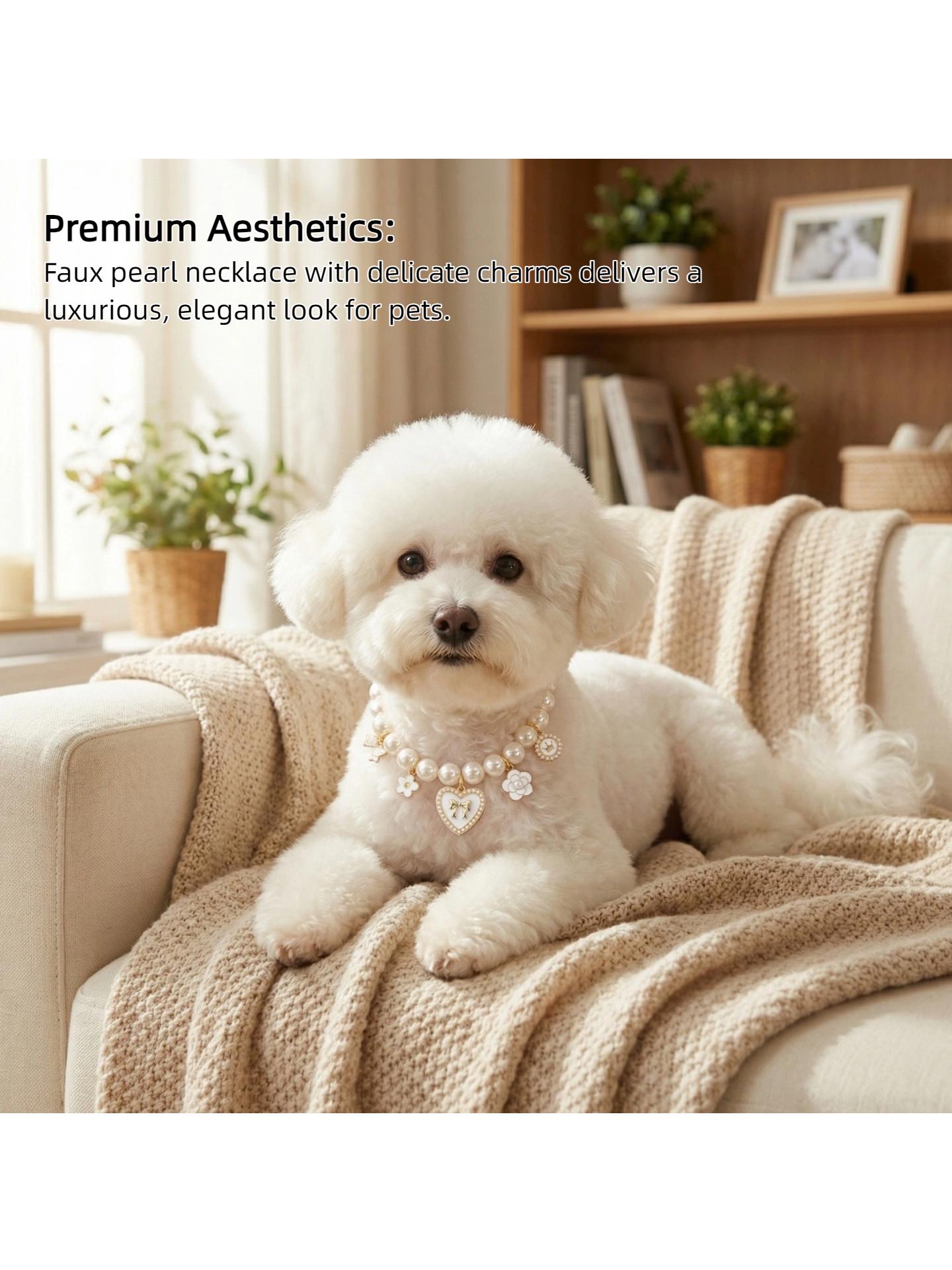 Pet Pearl Necklace Collar |   Vintage Luxury Bow & Camellia Pet Jewelry Pet Collar |   Pearl Necklace Collar for Cats & Dogs |   Vintage Luxury Bow |   Heart Charm |   Noiseless Design |   Camellia Decor  Wedding Birthday Party Photo Props |   Fashion Pet