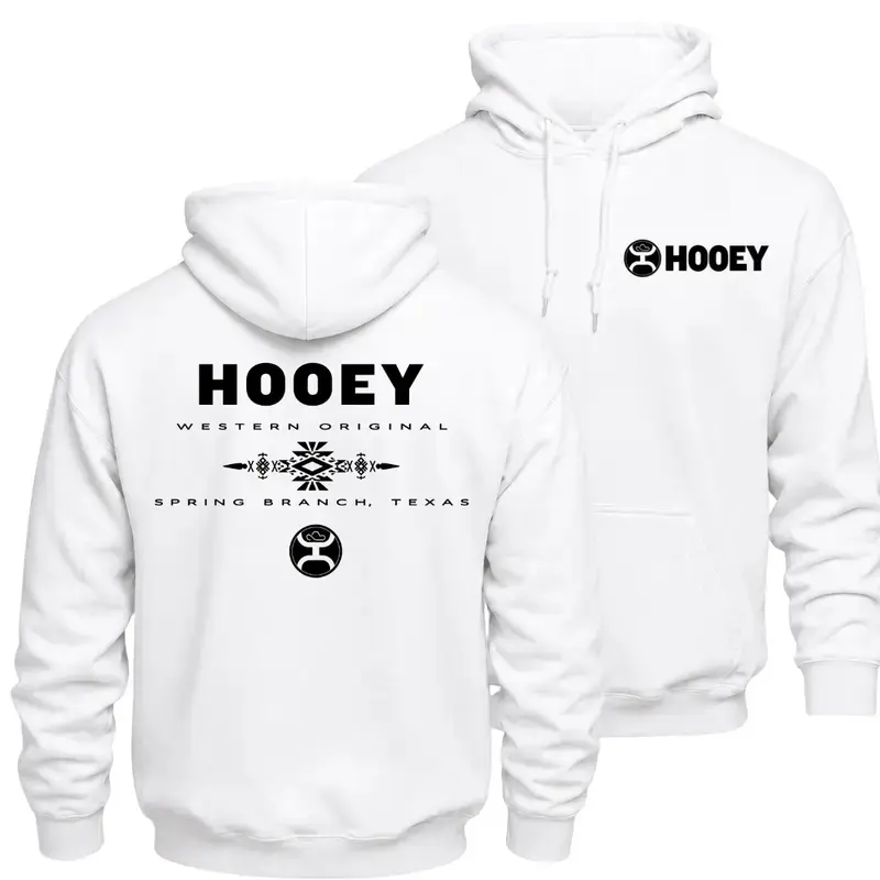 Hooey Western Original Hoodie, Texas Western Graphic Pullover, Front Chest Logo And Large Back Print Hoodie, Southwestern Ranch Style, Cowboy Country Hoodie for Men and Women