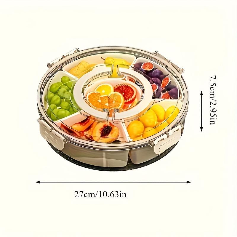 1PC - Divided Dinner Plate - with Lid and Handle / Fruit Plate / Suitable for Snacks - Portable Rotating Vegetable Plate - Suitable for Kitchen Parties Travel Picnics - Stackable Snack Box Container / Round Plastic Rotating Snack Tray with Lid
