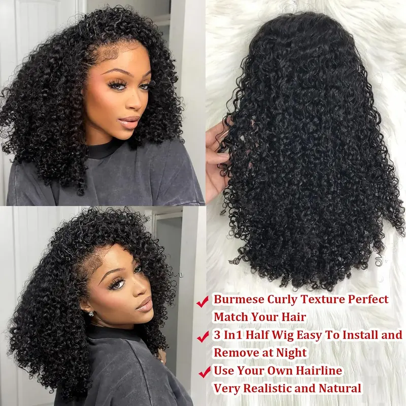 Half Wig】Bling Hair Human Hair Half Wig for Black Women 200  display picture 1