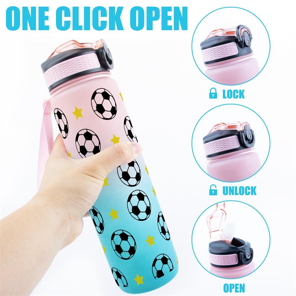 1pc 32oz Sports Water Bottle with Soccer Ball and Stars Pattern, Suitable for Sports, Fitness, Outdoor Travel, Time Marker Outdoor Durable Large Capacity Hiking Water Bottle