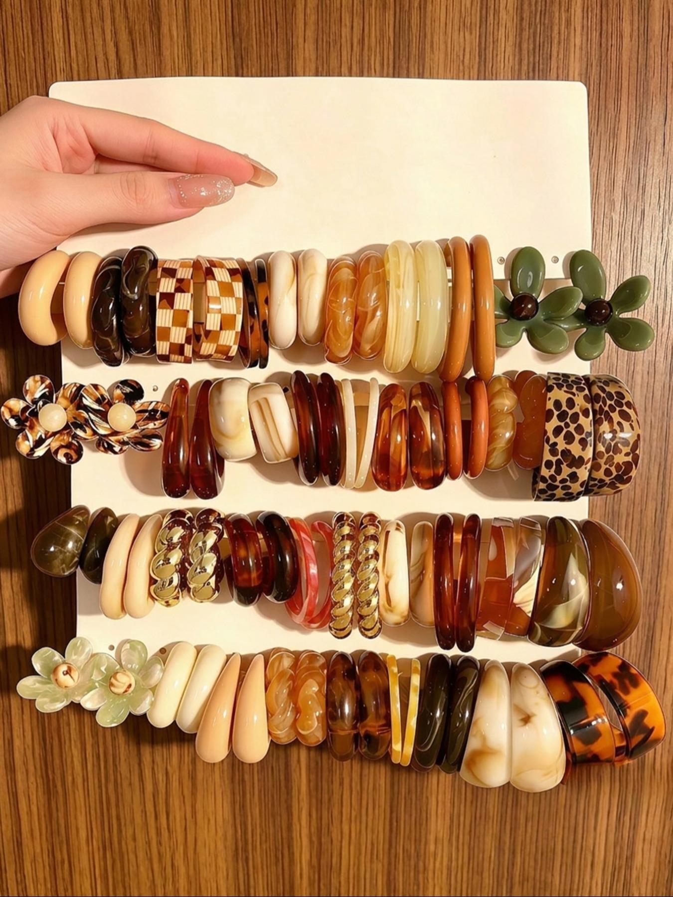 40 Pairs Fashion Maillard-Color Exaggerated Artistic Unique Design Earrings, Acrylic Resin C-Shaped Dangle Earring Set, Stylish Jewelry Collection