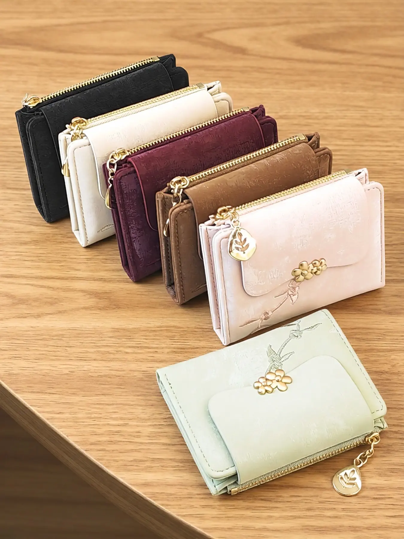Chinese Style Card Wallet Combo, Compact Ultra-Thin Multi-Functional Short Wallet, Elegant Embroidered PU, Large Capacity Zipper Coin Purse