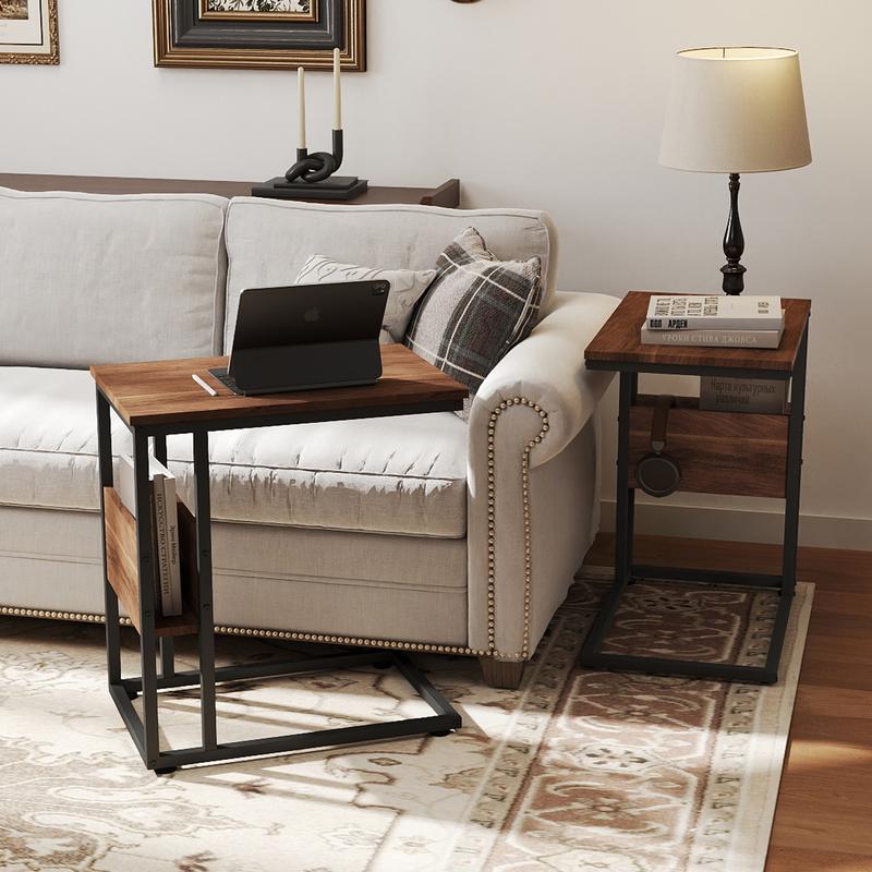 C Shaped End Table, Under Couch Slider, Small Wood Sofa Side Table, Bedside for Laptop, Computer, TV Dinner, Recliner Tray - Trending Living Room Must-Have, Cozy, Side Table for Couch Slide Under, Modern Nightstand,   for Living Room, Bedroom
