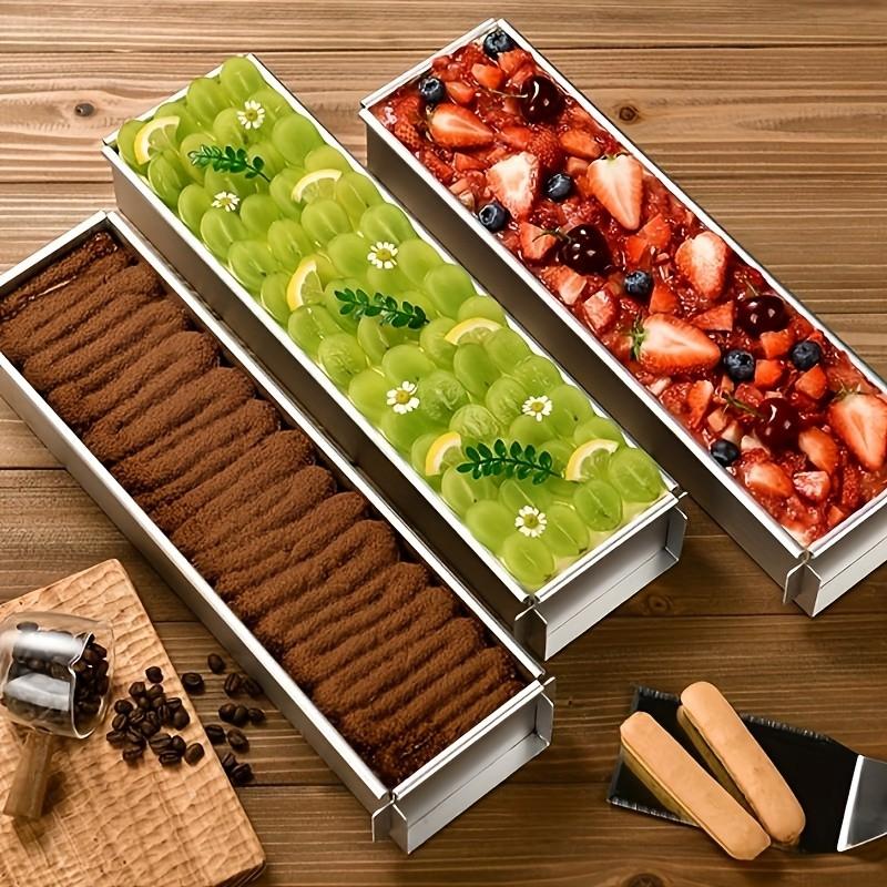 Rectangular Stainless Steel Cake Mold Set, Long Tray & Spatula Tools, Commercial Mousse Cheese Cake Baking Supplies, Trendy Tiramisu Moulds, Bakery Molds