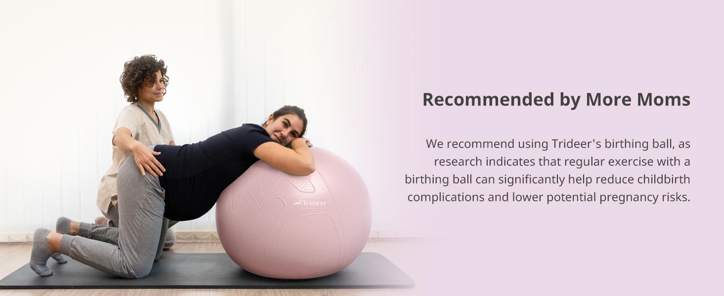 Trideer Pregnancy Ball Birthing Ball, 1.7mm Extra Thick Yoga Ball for Maternity, Labor Birth, Exercise, Physio, Recovery Guide & Baby Memory Book Included, 440LB Anti-Burst & Non-Slip Stability Ball